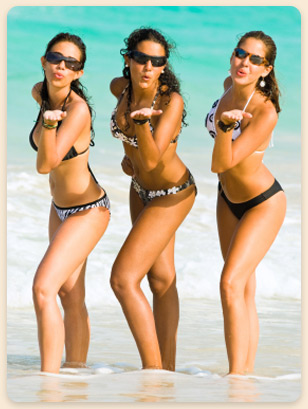 Los Roques National Park beach with women on vacation.