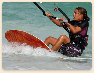 Woman Kite Surfing in Los Roques, Venezuela