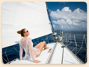 Woman on a Yacht charter off Los Roques, Venezuela.