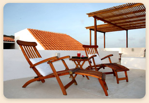 Posada Villa Caracol hotel terrace chairs, Los Roques, Venezuela